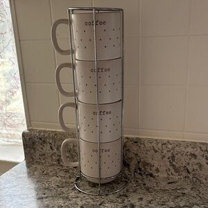 White Coffee Mug Set with Stand